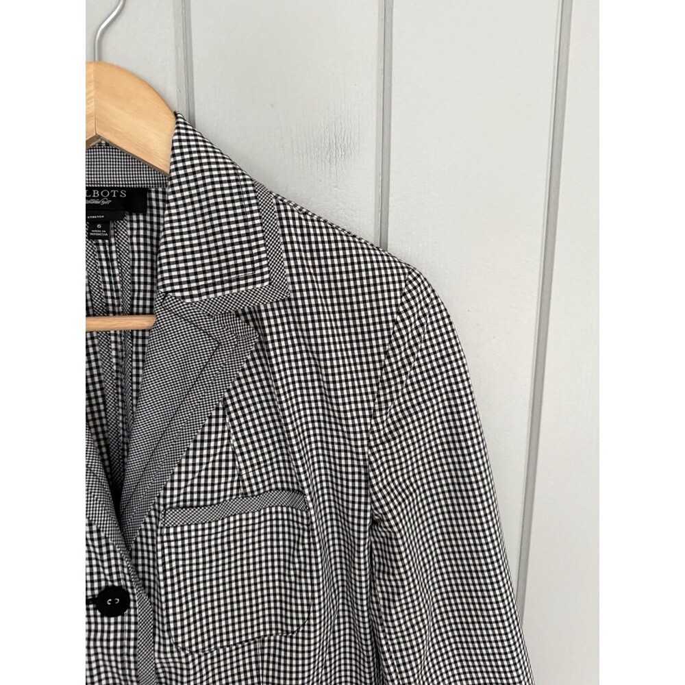 Talbots Gingham Blazer 6 Stretch Black White Cotton Poplin Sprint Summer - Picture 4 of 8